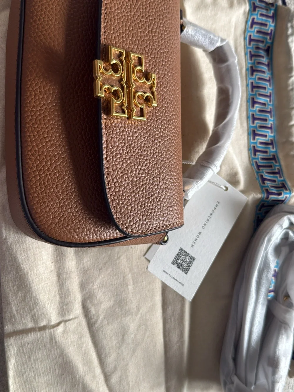 Tory Burch Tan mini Pebbled Leather Shoulder Bag with Gold Logo